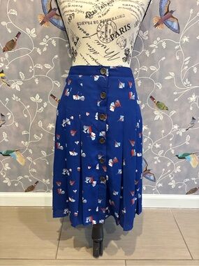 NWT Banana Republic cobalt blue pleated midi skirt ginkgo leaf women size 00 P